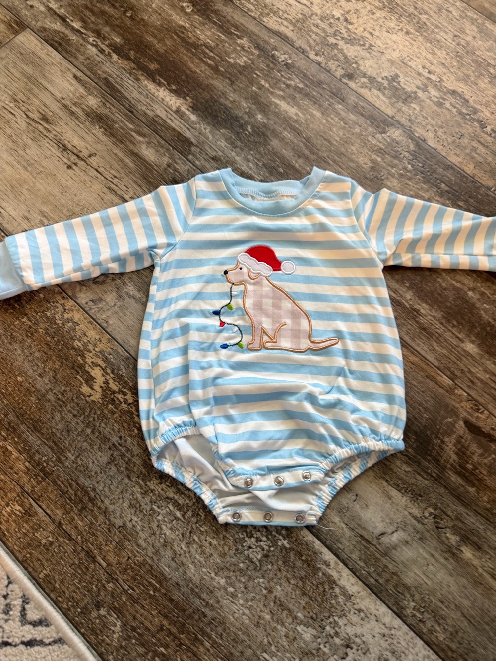Blue & White Striped Holiday Puppy One-Piece for Kids